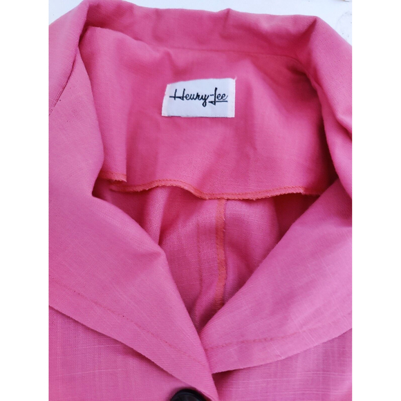 Vintage HENRY LEE 1970's LINEN SHIRT DRESS Belted Buttons Hot Pink SZ Med - Picture 8 of 8